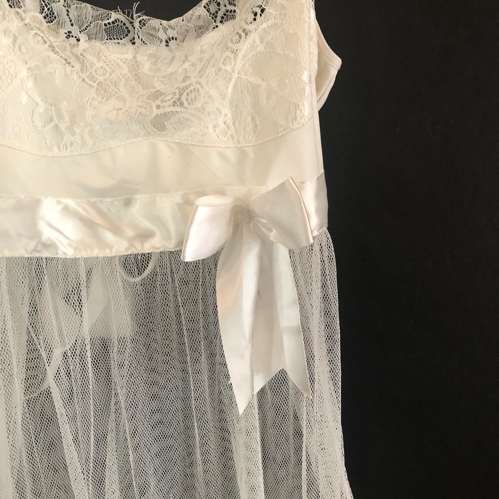 VINTAGE White Eyelash Lace Bow WEDDING NIGHTGOWN❤️ - Picture 6 of 13